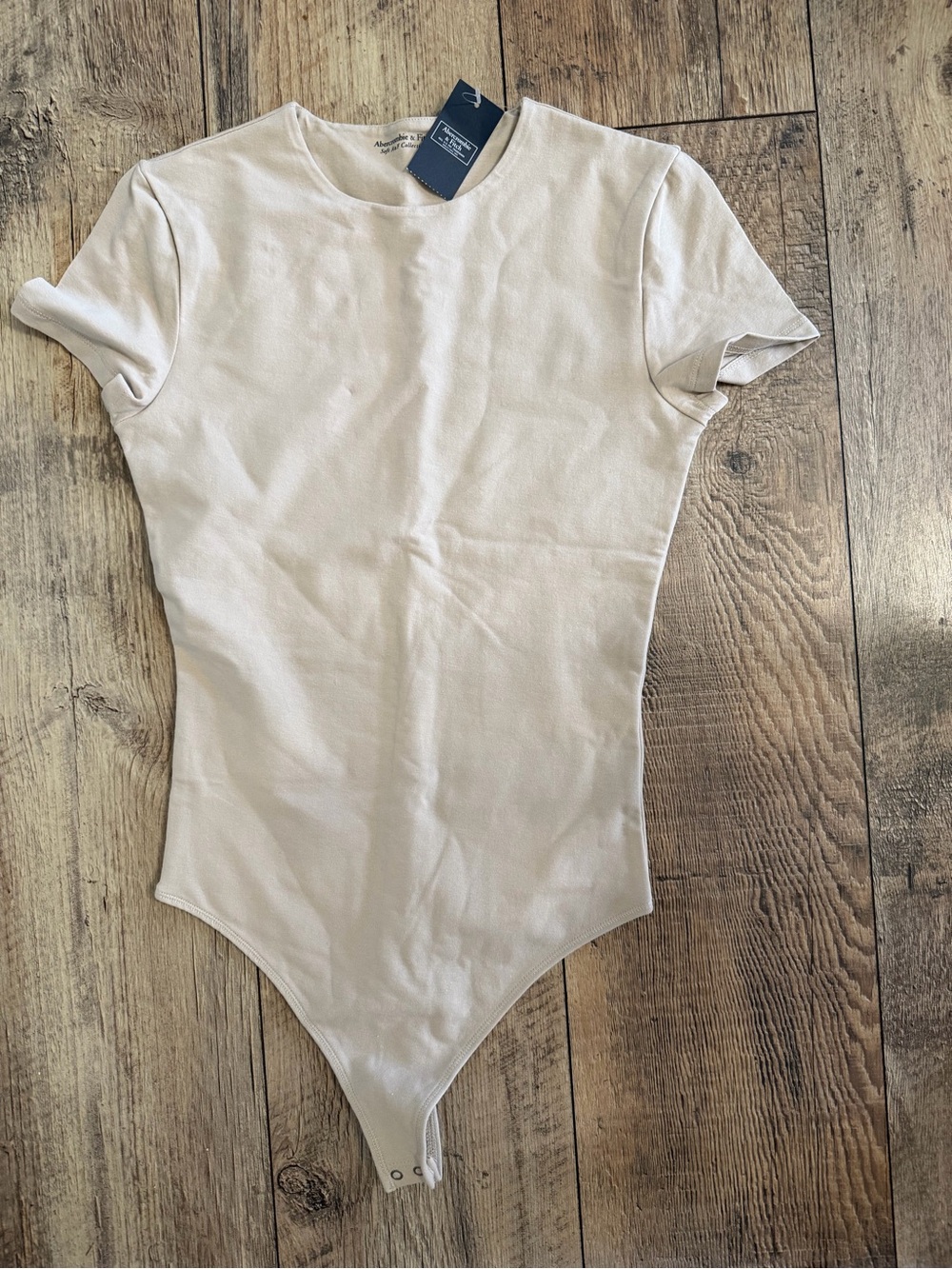 Abercrombie and Fitch Women's Short-Sleeve Tan/Cream Bodysuit